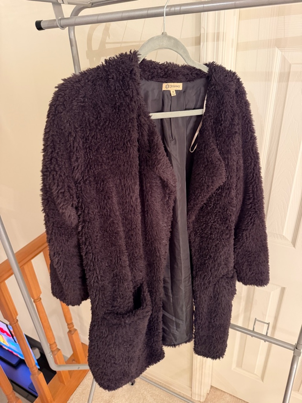 Democracy Black Faux Shearling Teddy Coat with Patch Pockets